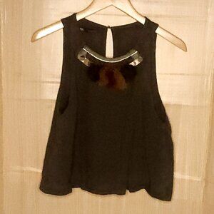 Zara Women's Sleeveless Green Grey Cropped Top Neck Detail Small